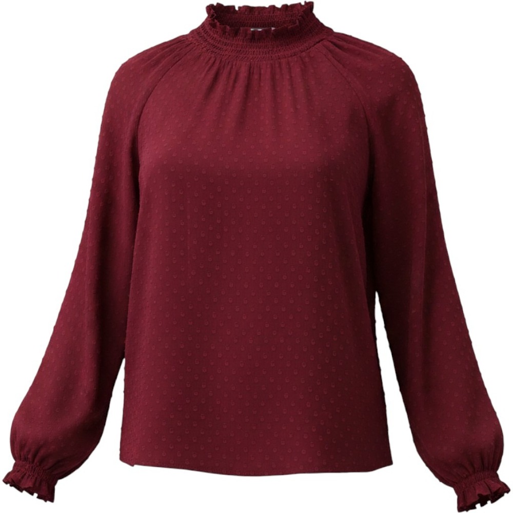 Ann Taylor Factory Womens L Burgundy Clip Dot Blouse Boho Casual Top